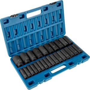 vevor impact socket set 1/2 inches 26 piece deep sockets, , 6-point , rugged construction, cr-v, 1/2 inches drive socket set impact metric 10mm - 36mm, with a storage cage