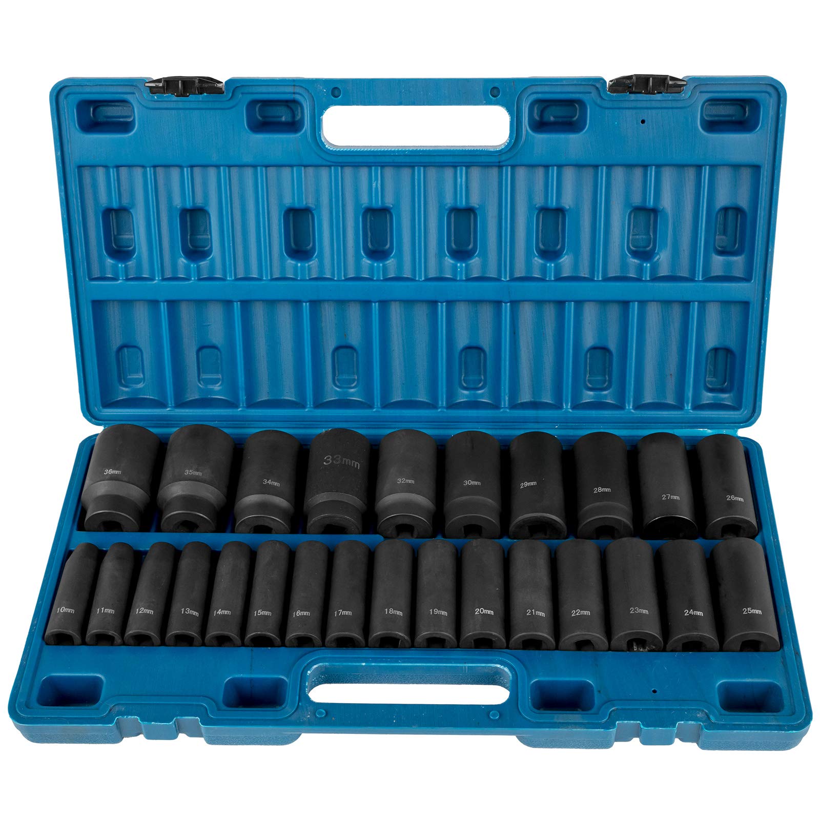 VEVOR Impact Socket Set 1/2 Inches 26 Piece Deep Sockets, , 6-Point , Rugged Construction, Cr-V, 1/2 Inches Drive Socket Set Impact Metric 10mm - 36mm, with a Storage Cage