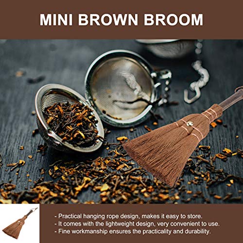 YARDWE Mini Palm Broom Natural Whisk Sweeping Hand Handle Broom Small Tea Ceremony Broom Desk Cleaning Brush for Dining Room Tables Countertop Brown 2
