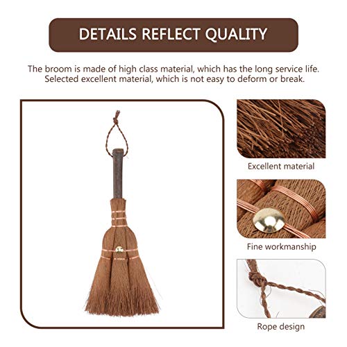 YARDWE Mini Palm Broom Natural Whisk Sweeping Hand Handle Broom Small Tea Ceremony Broom Desk Cleaning Brush for Dining Room Tables Countertop Brown 2