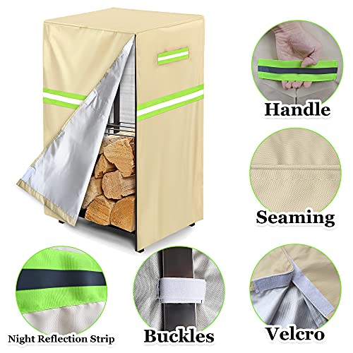 Firewood Rack Cover -17"L × 13"W × 30"H 420D Oxford Fabric Waterproof, 2-Tier Outdoor Firewood Holder Cover, Khaki Cover Only