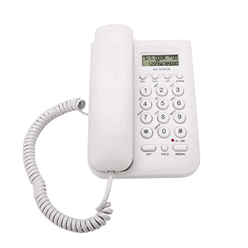 Landline Telephone, Home Hotel Wired Desktop Wall Phone Office ABS Landline Telephone with FSK/DTMF Dual System Telephone Line Power Supply for Home Hotel School Office(White)