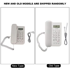 Landline Telephone, Home Hotel Wired Desktop Wall Phone Office ABS Landline Telephone with FSK/DTMF Dual System Telephone Line Power Supply for Home Hotel School Office(White)