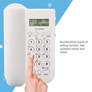 Landline Telephone, Home Hotel Wired Desktop Wall Phone Office ABS Landline Telephone with FSK/DTMF Dual System Telephone Line Power Supply for Home Hotel School Office(White)