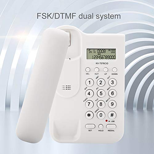 Landline Telephone, Home Hotel Wired Desktop Wall Phone Office ABS Landline Telephone with FSK/DTMF Dual System Telephone Line Power Supply for Home Hotel School Office(White)