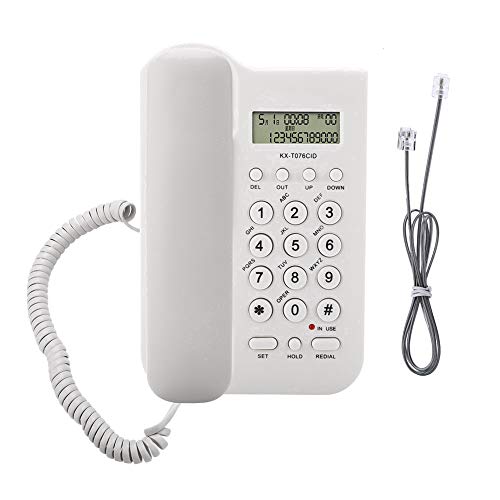 Landline Telephone, Home Hotel Wired Desktop Wall Phone Office ABS Landline Telephone with FSK/DTMF Dual System Telephone Line Power Supply for Home Hotel School Office(White)