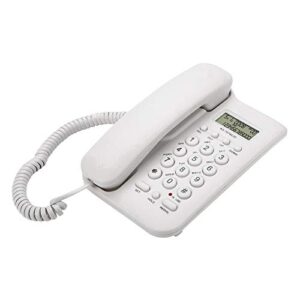 Landline Telephone, Home Hotel Wired Desktop Wall Phone Office ABS Landline Telephone with FSK/DTMF Dual System Telephone Line Power Supply for Home Hotel School Office(White)