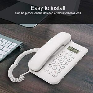 Landline Telephone, Home Hotel Wired Desktop Wall Phone Office ABS Landline Telephone with FSK/DTMF Dual System Telephone Line Power Supply for Home Hotel School Office(White)