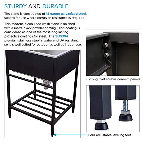 Transolid TFH-2522-MB 25 in. x 22 in. x 34.3 in. Stainless Steel Laundry Sink with Wash Stand in Matte Black
