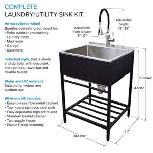 Transolid TFH-2522-MB 25 in. x 22 in. x 34.3 in. Stainless Steel Laundry Sink with Wash Stand in Matte Black