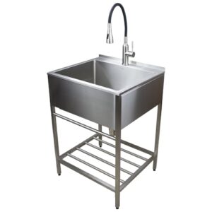 transolid tfh-2522-ss 25 in. x 22 in. x 34.3 in. stainless steel laundry sink with wash stand in brushed satin