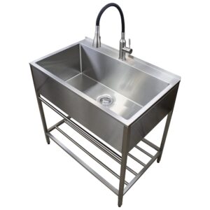 transolid tfh-3622-ss 36 in. x 22 in. x 34.3 in. stainless steel laundry sink with wash stand in brushed satin