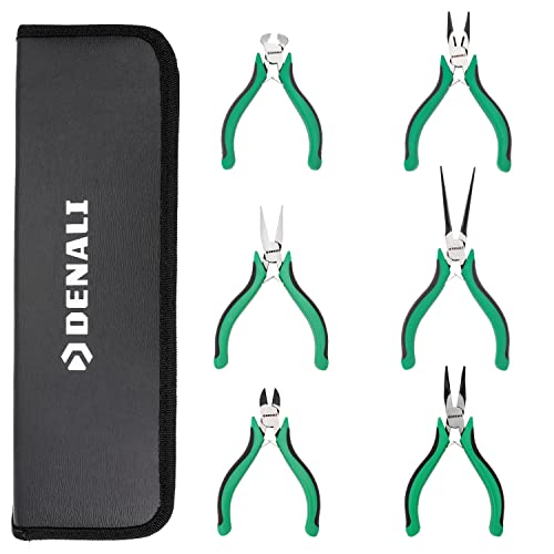 Amazon Brand - Denali 6-Piece Mini Pliers Set with Comfort Grip and Organizer Leather Storage Bag