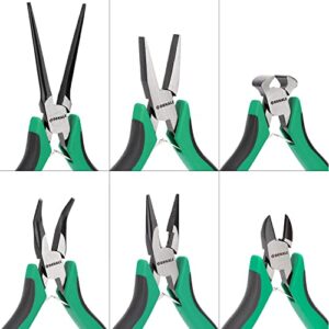 Amazon Brand - Denali 6-Piece Mini Pliers Set with Comfort Grip and Organizer Leather Storage Bag