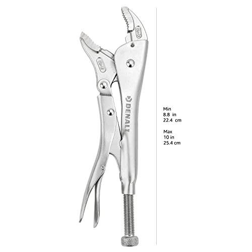 Amazon Brand - Denali 10-Inch, Locking Pliers with Wire Cutter and Curved Jaw, Silver