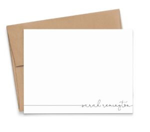 elegant personalized stationery for women, personalized flat or folded note cards with envelopes, script style, your choice of colors and quantity