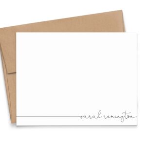 Elegant Personalized Stationery for Women, Personalized FLAT OR FOLDED Note Cards with Envelopes, Script Style, Your Choice of Colors and Quantity