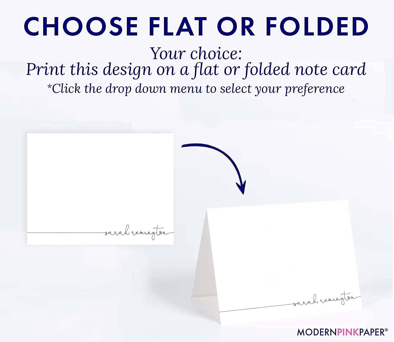 Elegant Personalized Stationery for Women, Personalized FLAT OR FOLDED Note Cards with Envelopes, Script Style, Your Choice of Colors and Quantity