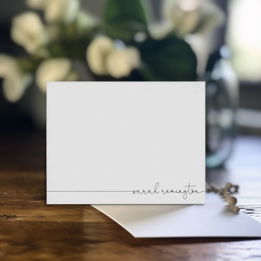 Elegant Personalized Stationery for Women, Personalized FLAT OR FOLDED Note Cards with Envelopes, Script Style, Your Choice of Colors and Quantity