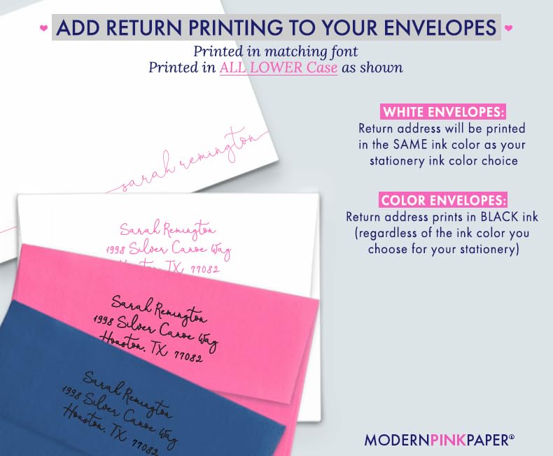 Elegant Personalized Stationery for Women, Personalized FLAT OR FOLDED Note Cards with Envelopes, Script Style, Your Choice of Colors and Quantity