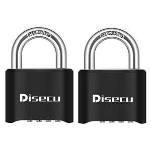 disecu 2 pack 4 digit heavy duty combination lock outdoor waterproof padlock for school gym locker, sports locker, fence, toolbox, gate, case, hasp storage (black)
