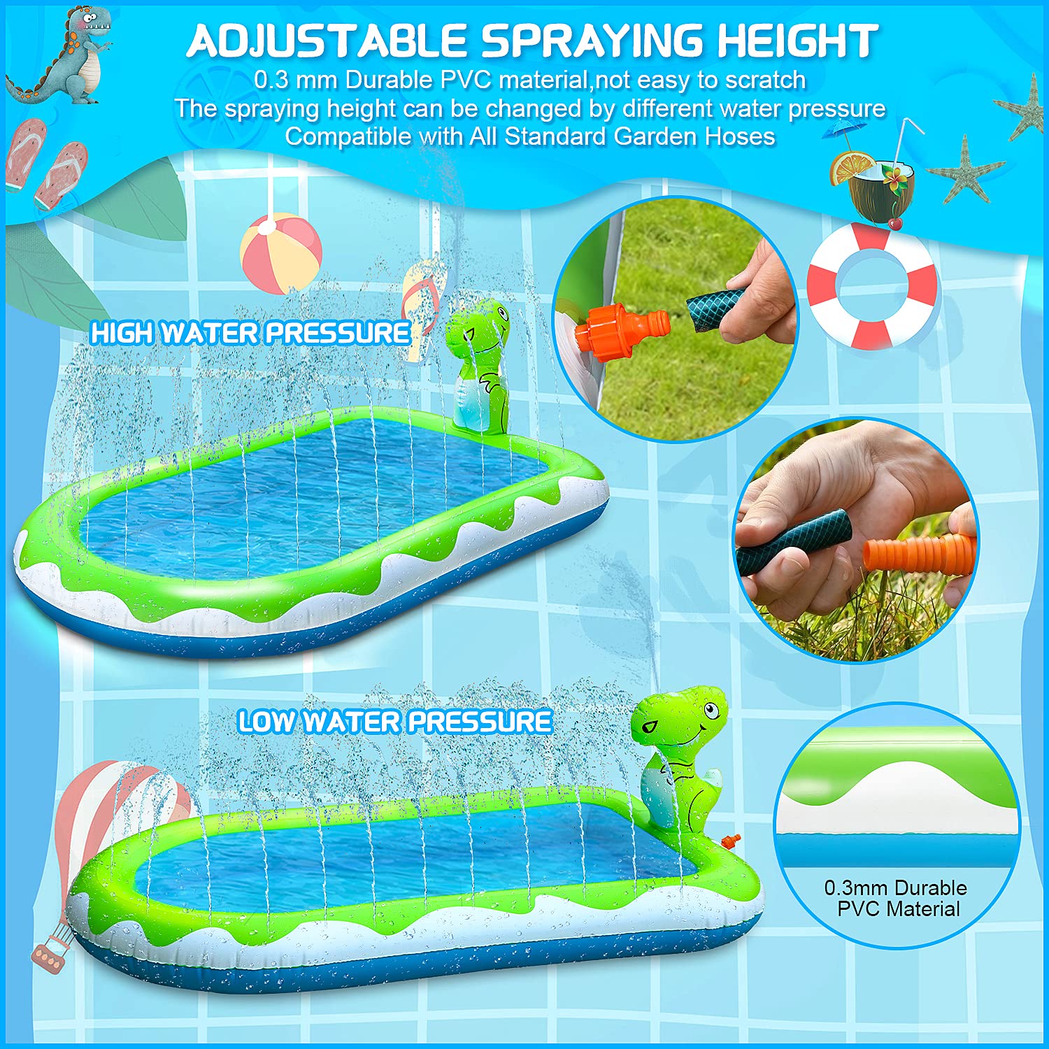 Inflatable Sprinkler Pool for Kids Toddlers Outdoor Water Toys,URMARVELOUS Dinosaur Kiddie Pool, Baby Wading Pool for Summer Backyard,Outside Play Equipment for 3 4 5 6 7 8 9+ Year Old Boys Girls