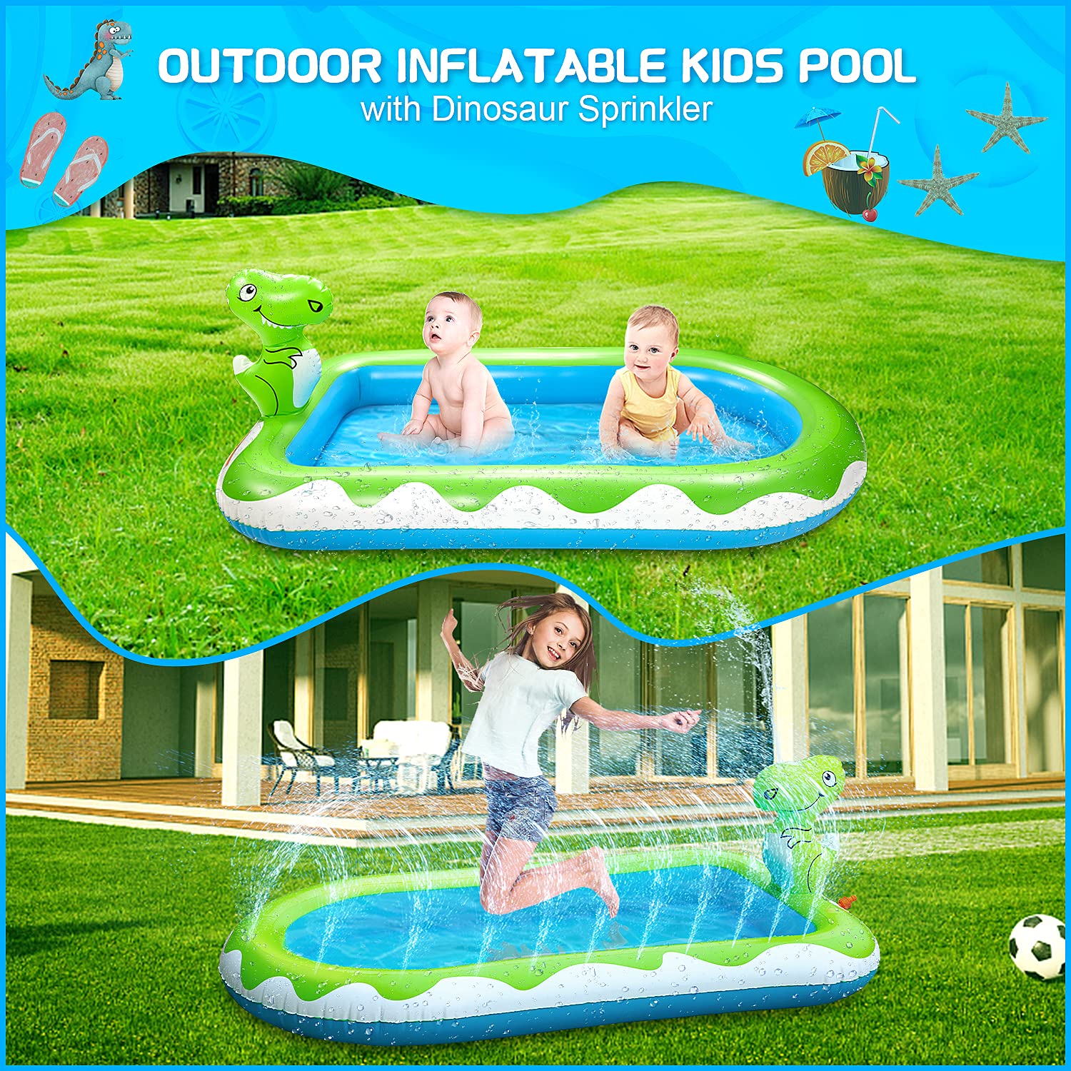 Inflatable Sprinkler Pool for Kids Toddlers Outdoor Water Toys,URMARVELOUS Dinosaur Kiddie Pool, Baby Wading Pool for Summer Backyard,Outside Play Equipment for 3 4 5 6 7 8 9+ Year Old Boys Girls