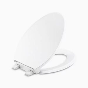 KOHLER 24495-A-0 Border ReadyLatch Elongated Toilet Seat, Quiet-Close Lid and Seat, Grip-Tight Bumpers and Installation Hardware, White