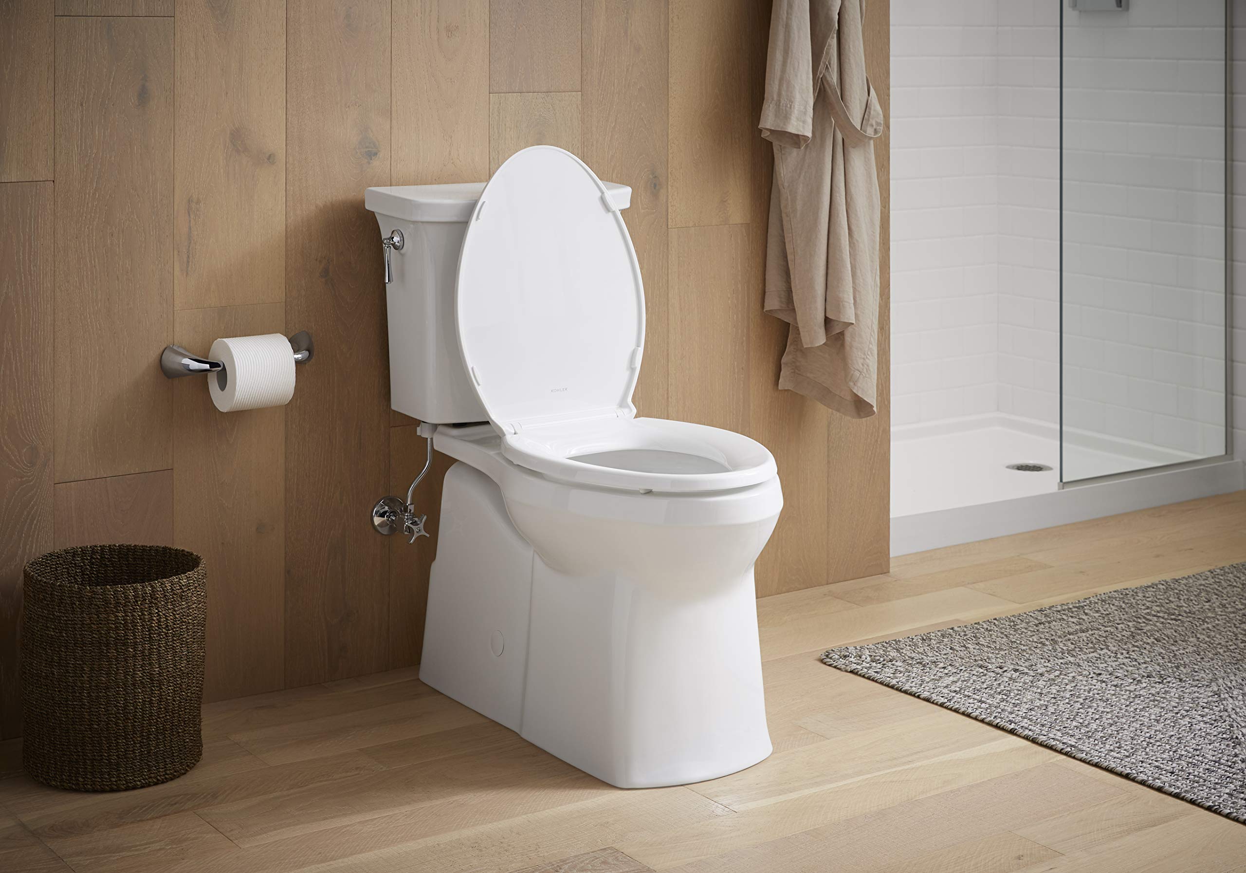 KOHLER 24495-A-0 Border ReadyLatch Elongated Toilet Seat, Quiet-Close Lid and Seat, Grip-Tight Bumpers and Installation Hardware, White
