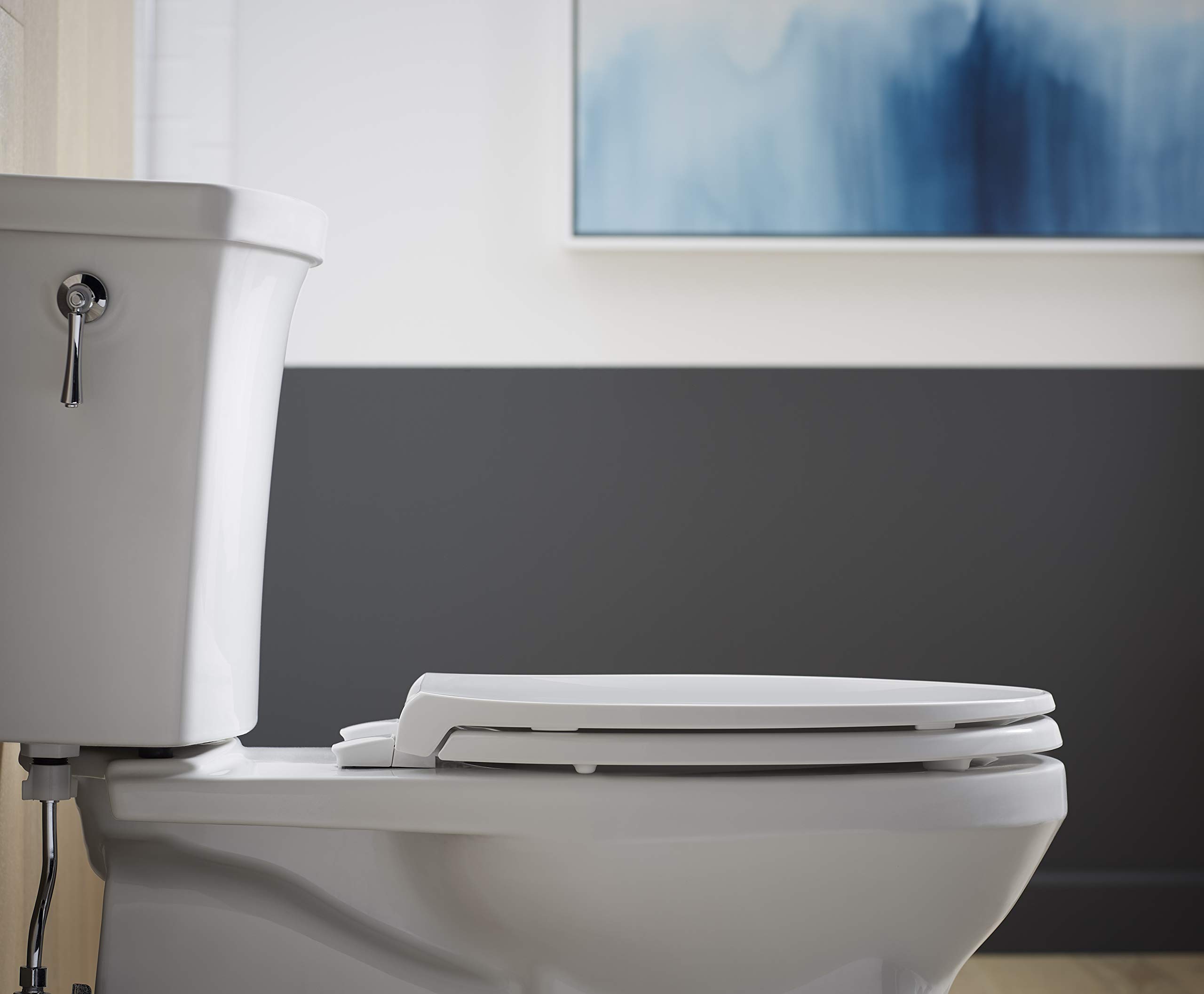 KOHLER 24495-A-0 Border ReadyLatch Elongated Toilet Seat, Quiet-Close Lid and Seat, Grip-Tight Bumpers and Installation Hardware, White