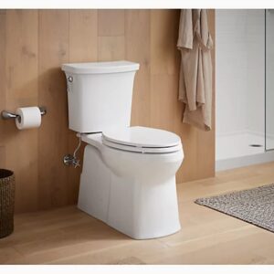 KOHLER 24495-A-0 Border ReadyLatch Elongated Toilet Seat, Quiet-Close Lid and Seat, Grip-Tight Bumpers and Installation Hardware, White