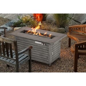 SUNBURY Outdoor Propane Fire Pit Table, 46 Inch Patio Gas Fire Table 40,000 BTU Auto-Ignition w Lid, Waterproof Cover, Glass Beads