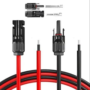 jamgoer 20ft 10awg solar panel extension cable with male and female connectors with extra free connectors and solar connector pins for solar panel (6m red +6m black)