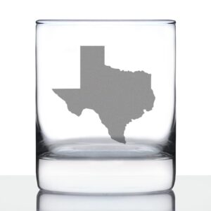 texas state outline - whiskey rocks glass - state themed drinking decor and gifts for texan women & men - 10.25 ounce