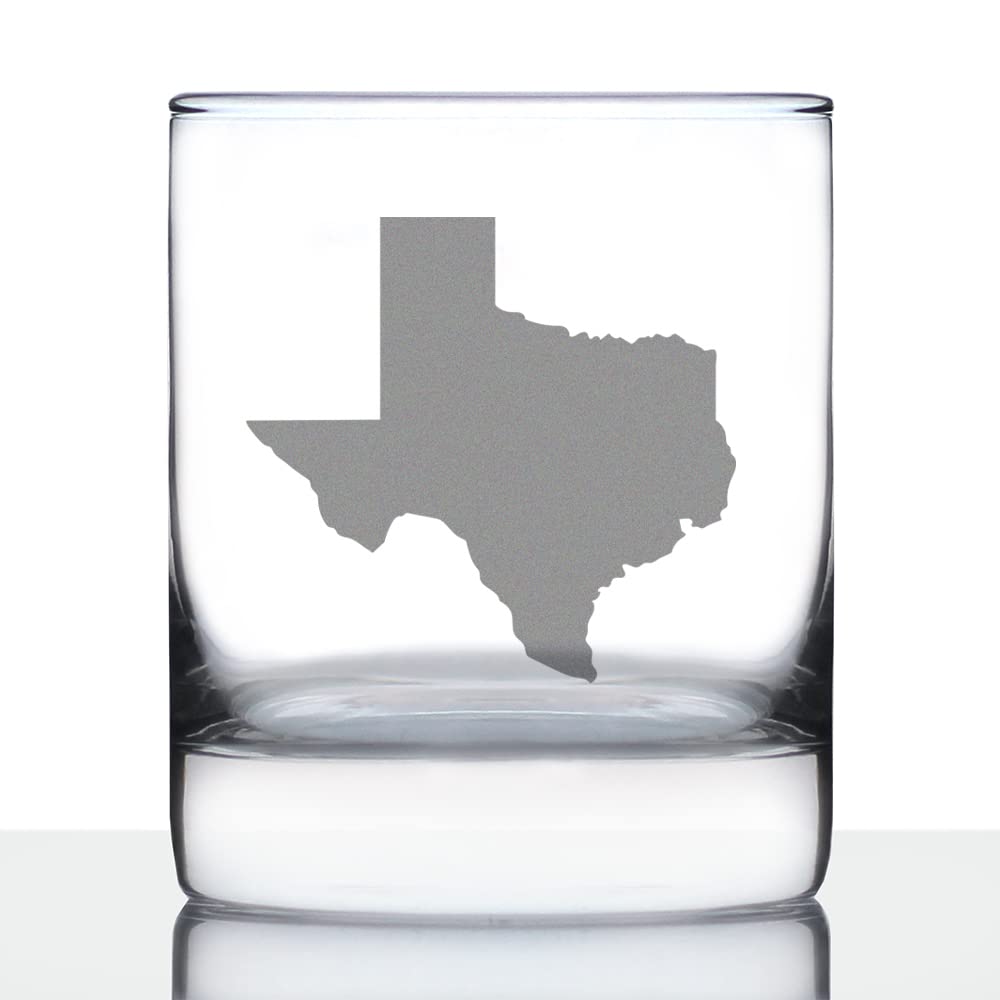 Texas State Outline - Whiskey Rocks Glass - State Themed Drinking Decor and Gifts for Texan Women & Men - 10.25 Ounce