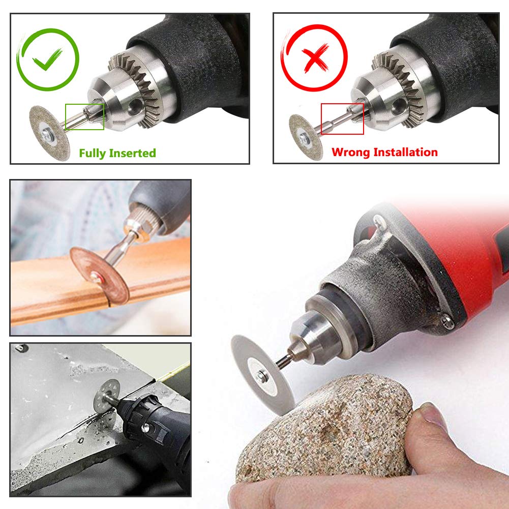 Yakamoz 10Pcs Assorted Small Diamond Cutting Wheel with Mandrel Cutoff Disc Blades Rotary Cutter Tool Kit for Metal Stone Tile, 16mm - 60mm Cutting Dia.