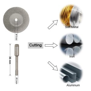 Yakamoz 10Pcs Assorted Small Diamond Cutting Wheel with Mandrel Cutoff Disc Blades Rotary Cutter Tool Kit for Metal Stone Tile, 16mm - 60mm Cutting Dia.