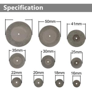 Yakamoz 10Pcs Assorted Small Diamond Cutting Wheel with Mandrel Cutoff Disc Blades Rotary Cutter Tool Kit for Metal Stone Tile, 16mm - 60mm Cutting Dia.