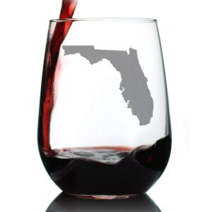 florida state outline stemless wine glass - state themed drinking decor and gifts for floridian women & men - large 17 oz glasses