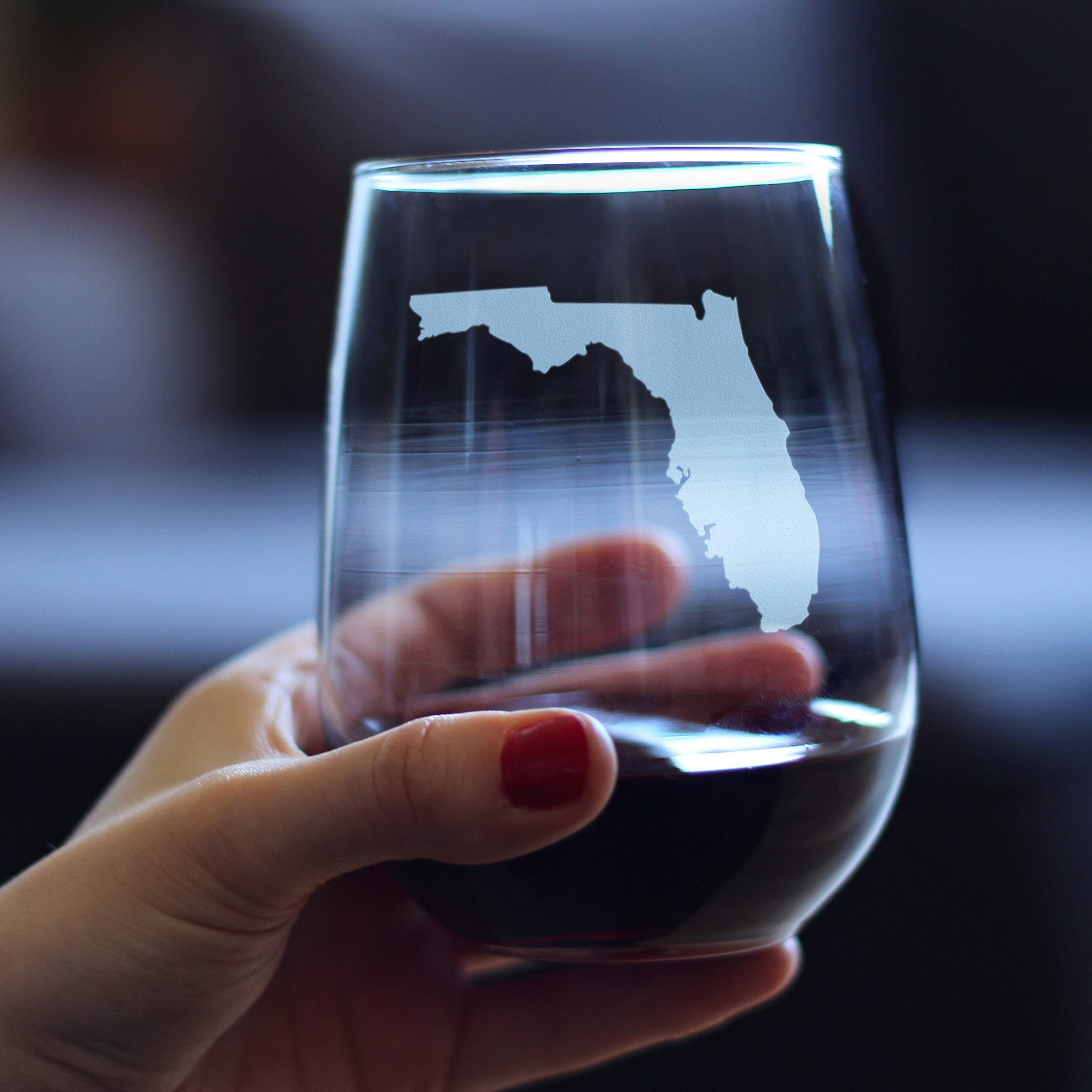 Florida State Outline Stemless Wine Glass - State Themed Drinking Decor and Gifts for Floridian Women & Men - Large 17 Oz Glasses