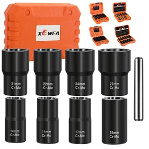 xewea 9pcs bolt nut extractor set, 1/2" drive impact lug nut remover socket tool, wheel lock removal kit, easy out extractor set for damaged, frozen, rusted, rounded-off bolts nuts & screws