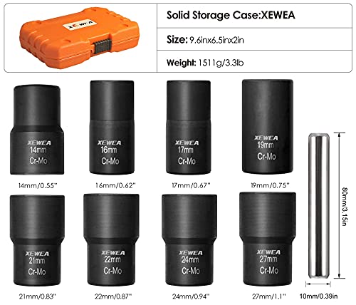 XEWEA 9PCS Bolt Nut Extractor Set, 1/2" Drive Impact Lug Nut Remover Socket Tool, Wheel Lock Removal Kit, Easy Out Extractor Set for Damaged, Frozen, Rusted, Rounded-Off Bolts Nuts & Screws