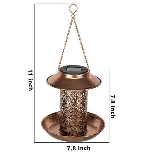 OLIKER Solar Bird Feeder Decorative Metal Panels Hanging Bird House with Light for Feeding Wild Bird Feeder Outdoors Hanging Gift for Bird Lovers Outdoor Garden Backyard Decoration