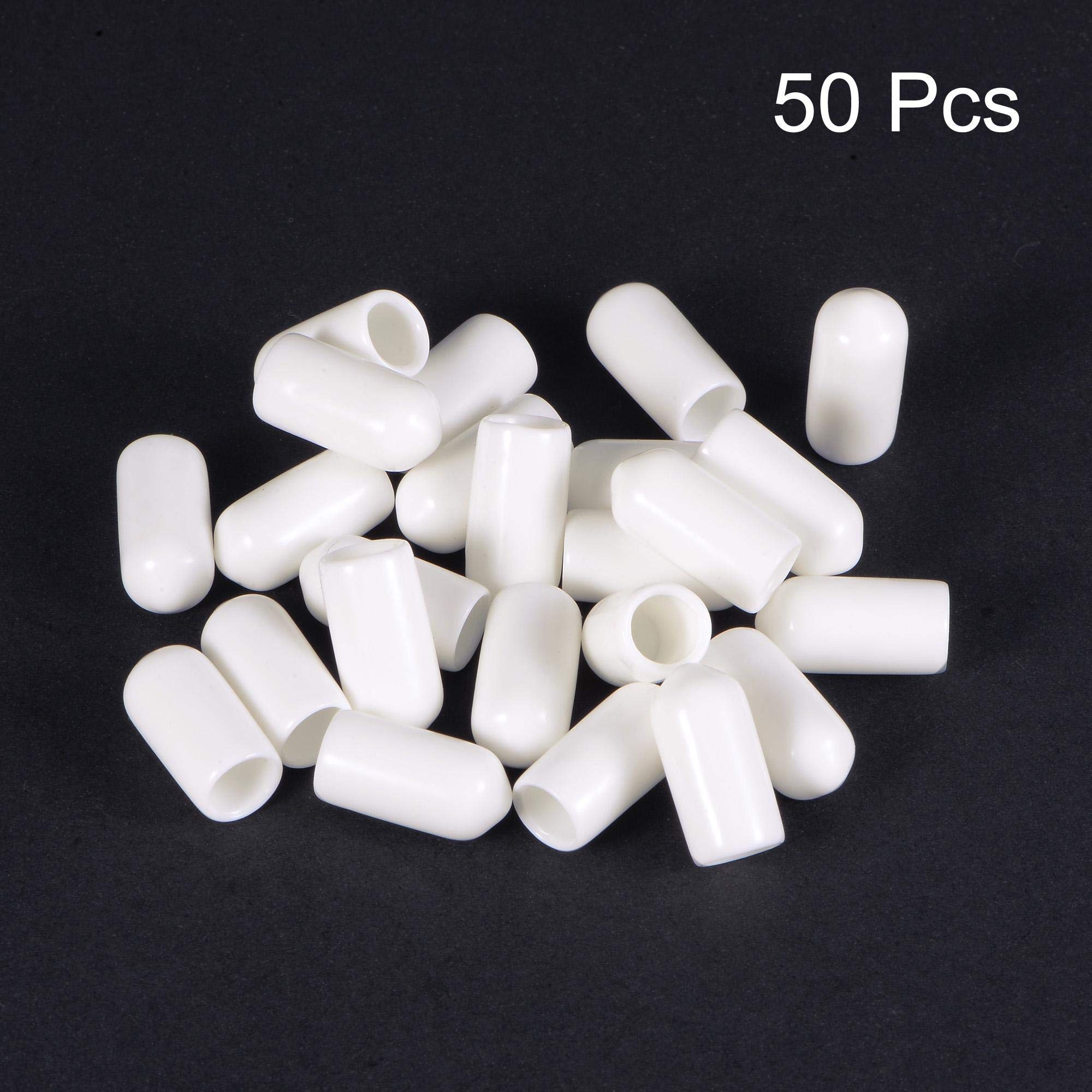 uxcell 50pcs Round Rubber End Caps 1/4"(6mm) White Vinyl Cover Screw Thread Protectors