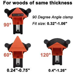 NOAMOO Corner Clamps For Woodworking Set Of 4 Adjustable 60/90/120 Degree Right Angle Clamps Tools Clip Fixer Welding, Drilling, Making Cabinets, Photo Framing