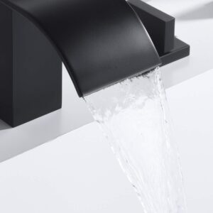 sumerain Black Waterfall Tub Faucet Deck Mount 3 Hole Widespread Bathtub Faucet with Valve