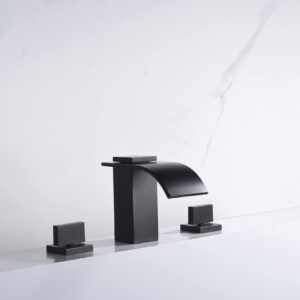 sumerain Black Waterfall Tub Faucet Deck Mount 3 Hole Widespread Bathtub Faucet with Valve