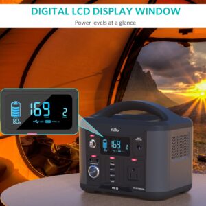 Fiodio Portable Power Station 300Wh, Solar Generator with AC110V 300W AC Outlet, PD 60W Quick Charge, Charge up to 8 Devices, Backup Battery for Home Camping Emergency Use