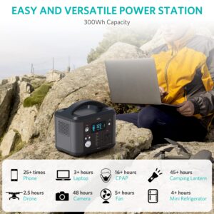 Fiodio Portable Power Station 300Wh, Solar Generator with AC110V 300W AC Outlet, PD 60W Quick Charge, Charge up to 8 Devices, Backup Battery for Home Camping Emergency Use