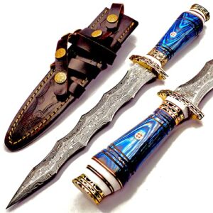 noonknives: custom hand made damascus steel collectible wavy dagger knife (blue)